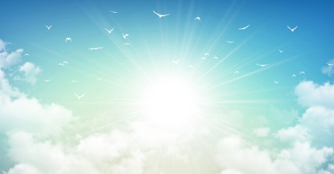 Picture of a sky, with clouds and birds.