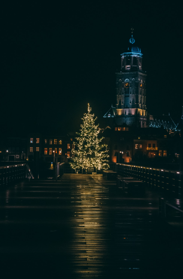 Christmas Tree on a bridge in a city